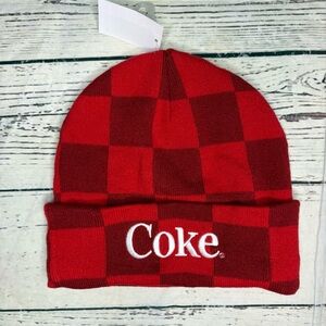 Men’s Coca Cola checked beanie red